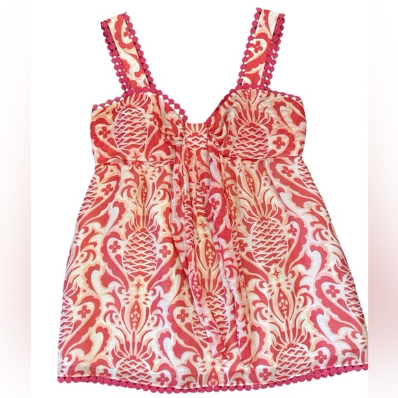 kate spade Tops - Kate Spade Pink Peach Pineapple Print Sweetheart Women Size 2 Linen Silk Blend